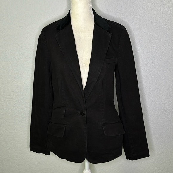 Ralph Lauren LRL Women’s Denim Jean Jacket Blazer Velour Collar Black Medium - Picture 1 of 11